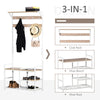 Hallway Tree Bench Organizer with 9 Coat Hooks, Large Sitting Bench and 3 Open Shelves for Entryway, Natural/White