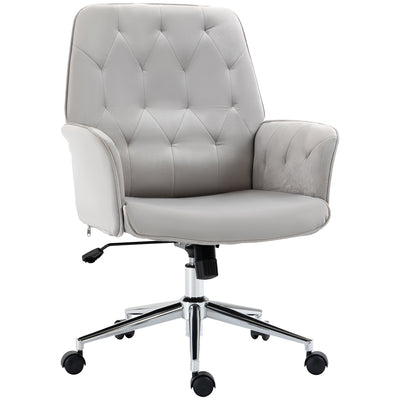Modern Mid-Back Tufted Linen Fabric Home Office Task Chair with Arms, Swivel Adjustable - Light Grey