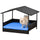 Wicker Dog House Elevated Raised Rattan Bed for Indoor/Outdoor with Removable Cushion Lounge, Blue
