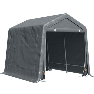 7.9' x 6.6' Garden Storage Tent, Heavy Duty Bike Shed, Patio Storage Shelter w/ Metal Frame and Double Zipper Doors, Dark Grey