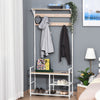 Hallway Tree Bench Organizer with 9 Coat Hooks, Large Sitting Bench and 3 Open Shelves for Entryway, Natural/White