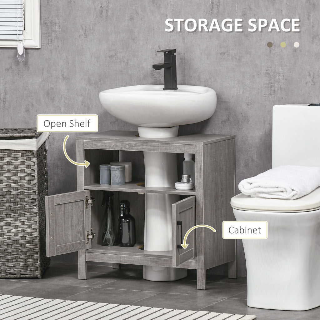 Pedestal Sink Storage Cabinet, Bathroom Under Sink Cabinet with 2 Doors and Open Shelf, Bathroom Vanity, Space Saver Organizer, Grey