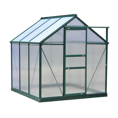 Walk In Greenhouse 6' X 6' X 7' Aluminum Polycarbonate Portable Garden Greenhouse With Rooftop Vent & UV-Resistant Walls Dark Green