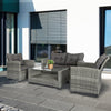 4-piece Outdoor Patio Rattan Furniture Set with 2 Chairs  1 Double Couch  & a Coffee Table & Cushions  Grey