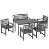 6 Pieces Patio Dining Set for 6, Natural Wood Outdoor Table and Chairs, Loveseats with Slatted Design, Dark Gray