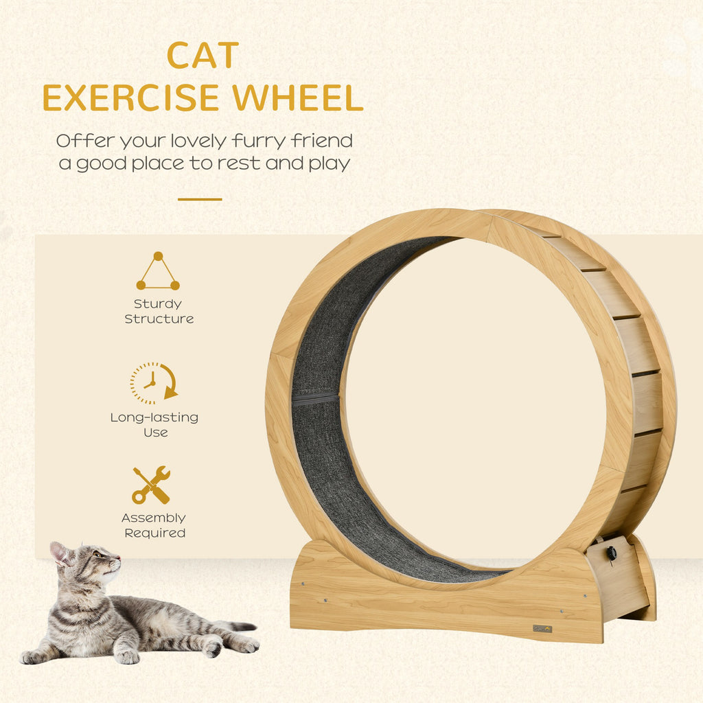 Cat Running Wheel Cat Tree with Carpet Runway Cat Exercise Wheel with Brake Cat Tower Pet Furniture for Kittens Natural