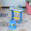 Kids Toddler Toy Piano Keyboard with Included Sitting Stool, Working Microphone, Light Function - Blue