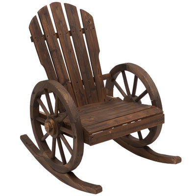 Adirondack Rocking Chair with Slatted Design and Oversize Back for Porch, Poolside, or Garden Lounging, Brown