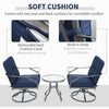 3 Pieces Outdoor Swivel Bistro Set, 2 Rocker Chairs and 1 Round Tempered Glass Table with Cushion, Porch and Garden Furniture, Blue