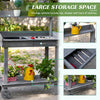 36'' Wooden Potting Bench Work Table with 2 Removable Wheels, Sink, Drawer & Large Storage Spaces, Grey