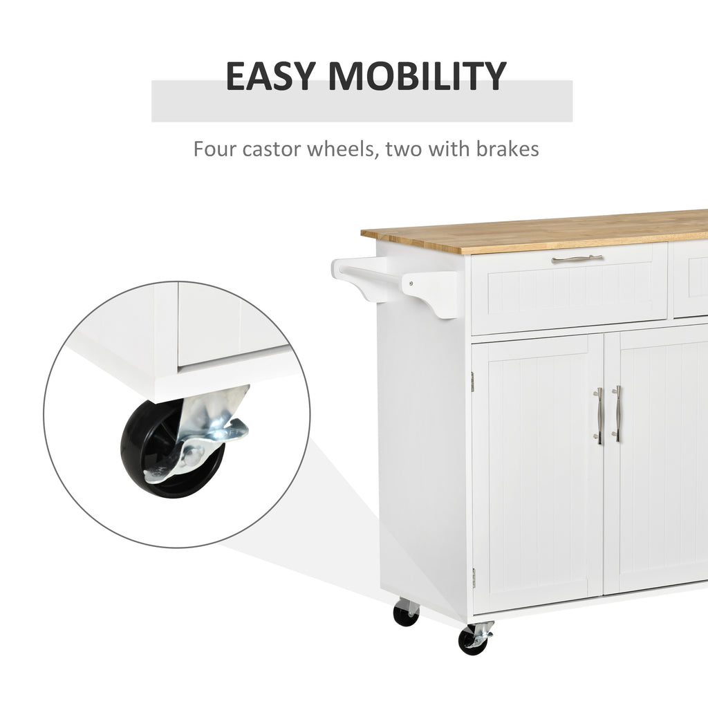 Rolling Kitchen Island on Wheels, Portable Kitchen Cart with Rubberwood Tabletop and Towel Rack for Dining Room