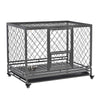 Heavy Duty Dog Cage Metal Kennel and Crate Dog Playpen with Lockable Wheels, Slide-out Tray, Food Bowl and Double Doors