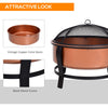Copper-Colored Round Basin Wood Fire Pit Bowl with Organte Black Base  a Wood Poker  & Mesh Screen for Embers