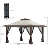 13' x 13' Pop Up Gazebo with Netting, Foldable Patio Canopy Tent with 2-Tier Roof, Adjustable Height Shelter, Wheel Carrying Bag, Water/Sand Bag Weights for Outdoor, Garden, Parties, Beige