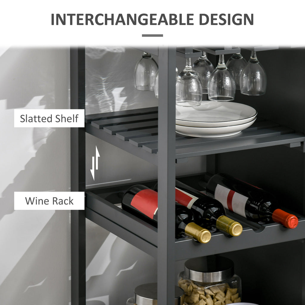 Kitchen Cart, Utility Cart with Wine Rack, Shelves, Drawer and Cabinet, Rolling Kitchen Island Cart, Grey