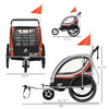 Red 3-in-1 Bike Trailer for Kids, Running Stroller with 2 Seats, Jogging Cart with 5-Point Harness, Storage Units