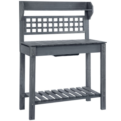 39'' Wooden Garden Potting Bench Work Table with Hidden Storage, Sliding Tabletop, Below Clapboard, Upper Shelf, Grey