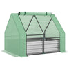 Raised Garden Bed with Mini Greenhouse, Steel Outdoor Planter Box with Plastic Cover, Roll Up Window, Dual Use for Flowers, Fruits, Green