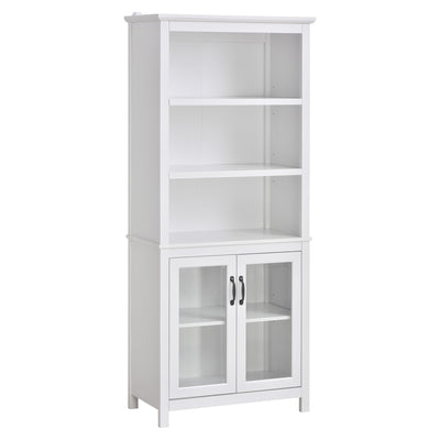 Bookcase, Elegant Bookshelf Cabinet with 3 Open Shelves and Double-Door Cabinet for Home Office, Living Room, Display Cabinet, White