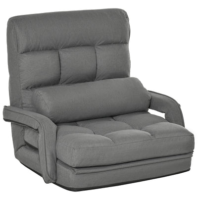 Convertible Floor Sofa Bed, Recliner Armchair Upholstered Sleeper Chair with Pillow for Living Room Bedroom Lounge, Grey