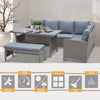 4 Pieces Patio Wicker Sofa Set, Outdoor PE Rattan Modern Furniture Set with Cushions & Dining Table, Bench for Garden, Backyard, Lawn, Grey