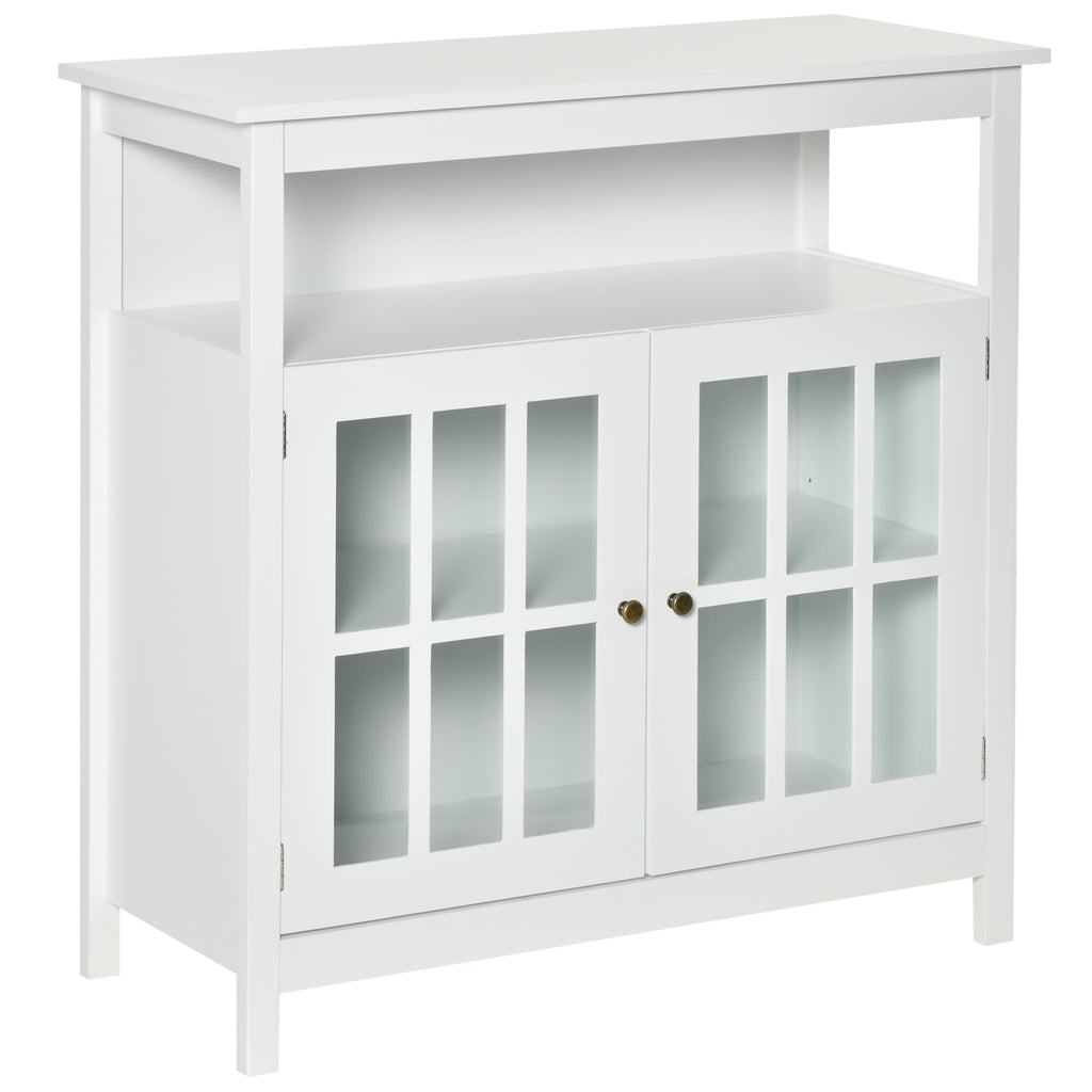 Kitchen Sideboard, Storage Buffet Cabinet with Open Shelf, Glass Door Cabinet and Adjustable Shelf for Living Room, White