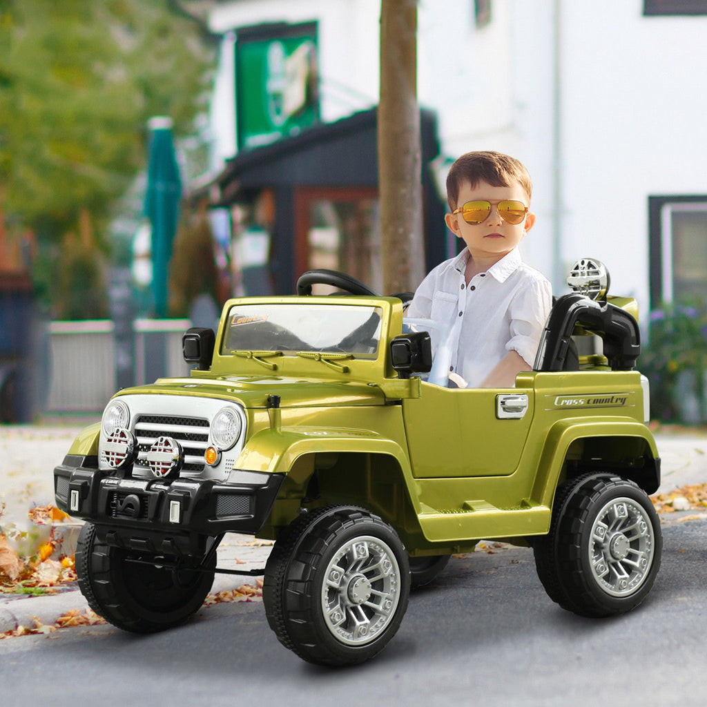 12V Kids Battery Powered Off Road Truck with Remote Control Speeds Lights MP3 LCD Power Indicator Adjustable Speed- Green