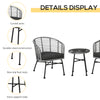 Grey 3 Pieces Patio PE Rattan Bistro Set, Outdoor Round Wicker Woven Coffee Set, 2 Chairs & 1 Coffee Table Conversation Furniture Set, for Garden