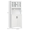 Accent Kitchen Buffet and Hutch Wooden Storage Cabinet with Glass Framed Door, and Microwave Space, White