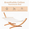 154'' x 47'' Outdoor Hammock, Arch Wooden Hammock with Stand, Single Bed w/ Straps and Hooks, White