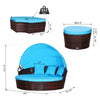 4-piece Cushioned Outdoor Rattan Wicker Round Sunbed or Conversational Sofa Set with Sun Canopy for Lawn Garden Backyard Poolside, Blue