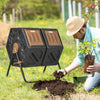 Dual Chamber Compost Bin, Rotating Composter, Compost Tumbler with Ventilation Openings and Steel Legs, 34.5 Gallon