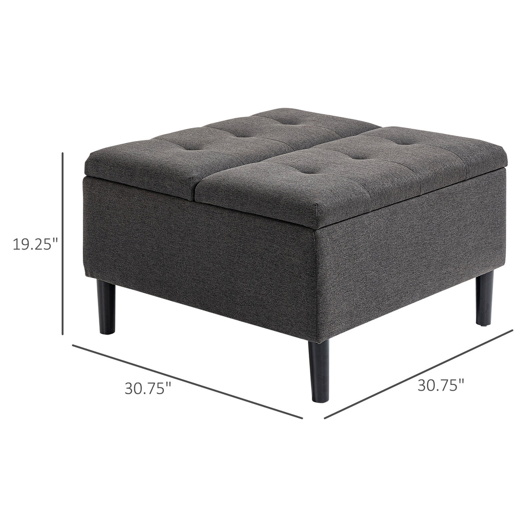 30" Storage Ottoman, Tufted Fabric Upholstered Square Coffee Table with Lift Top, Accent Footrest Footstool for Living Room, Dark Grey