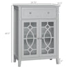 Kitchen Cabinet, Storage Cabinet, Sideboard Floor Accent Cabinet w/ 2 Glass Doors, Drawer & Adjustable Shelves for Living Room, Light Grey