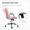 Ergonomic Office Chair Vanity Middle Back Office Chair Tufted Backrest Swivel Roller Task Chair With Height Adjustable And Armrests Pink