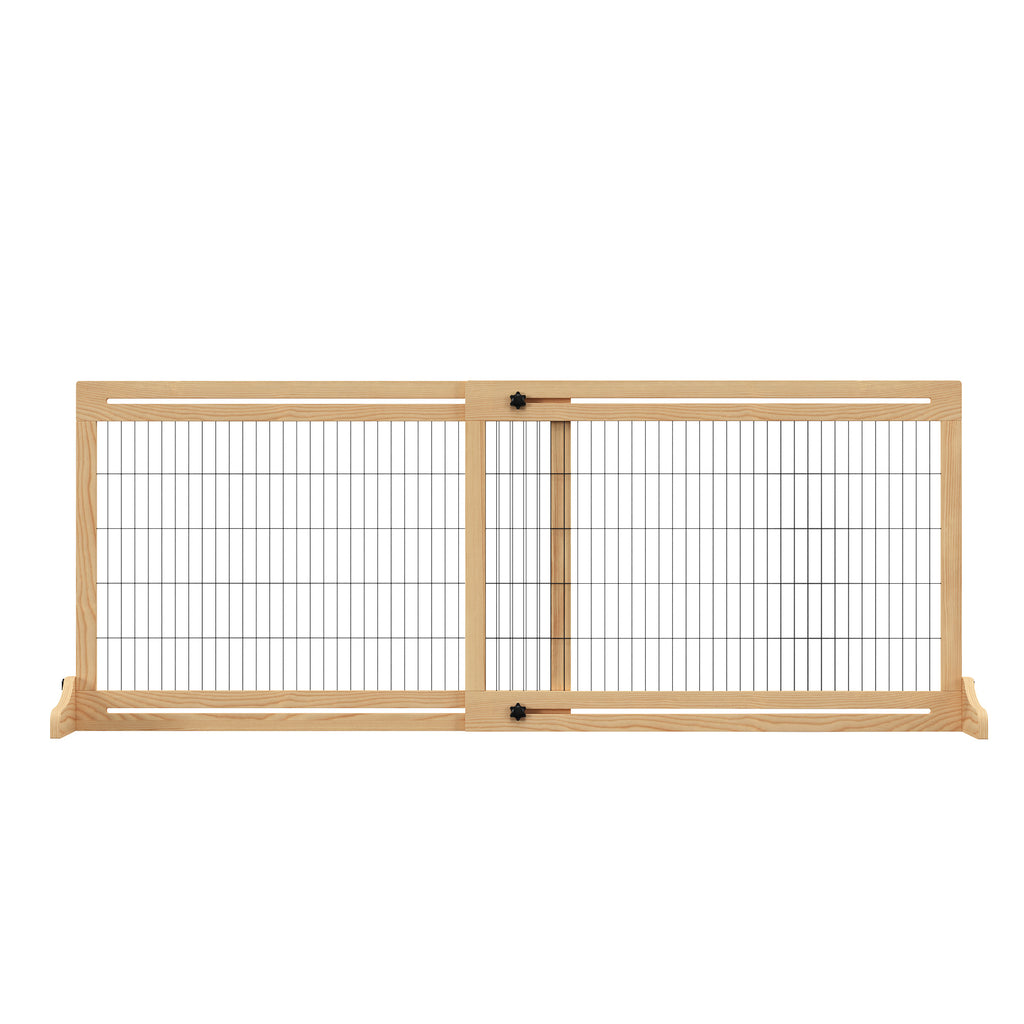72" W x 27.25" H Extra Wide Freestanding Pet Gate with Adjustable Length Dog, Cat, Barrier for House, Doorway, Hallway, Natural