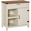 Barn Door Storage Cabinet Kitchen Sideboard Buffet Cabinet Modern Buffet Sideboard with Adjustable Shelves for Dining Room - Distressed White