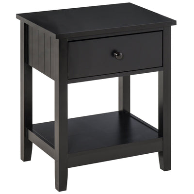 Modern Style Bedside End Table with Drawer and Storage Shelf for Bedroom, or Living Room, Black