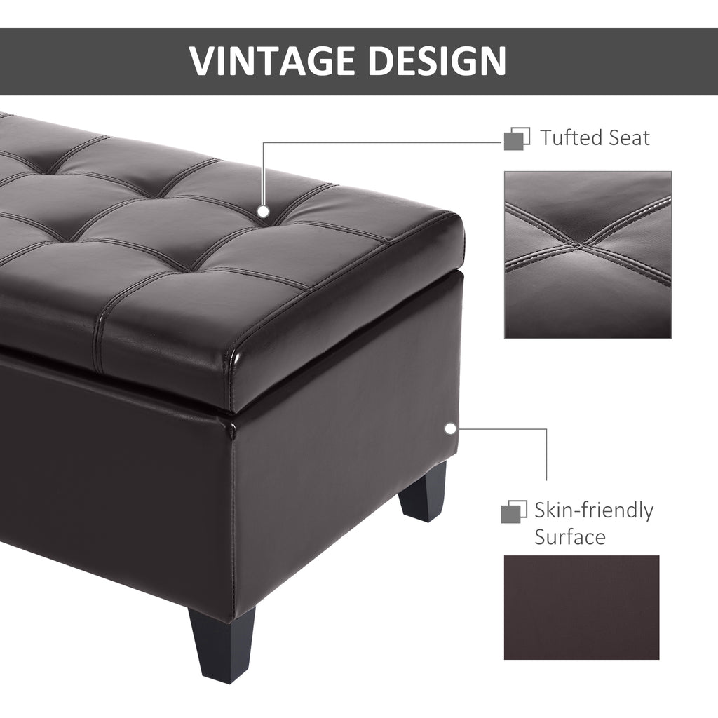 Large 51" Tufted Faux Leather Ottoman Storage Bench for Living Room, Entryway, or Bedroom, Dark Brown