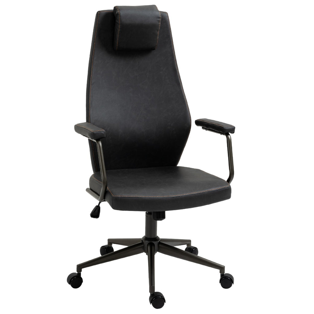 High-Back Executive Office Chair, Ergonomic Leather Computer Desk Chair with Adjustable Height, Removable Headrest and 360 Swivel Wheels