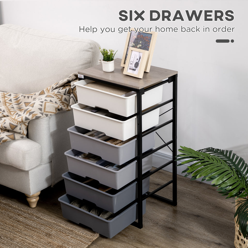 Dresser for Bedroom, 6 Drawer Dresser, Chest of Drawers with Steel Frame for Bedroom, Living Room, Grey