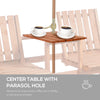Wooden Garden Bench with Umbrella Hole & Middle Table, Outdoor Loveseat, 2 Person Chair for Garden, Patio, Balcony, Orange