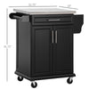 Kitchen Island, Kitchen Cart with Stainless Steel Countertop, Spice Rack for Dining Room, Kitchen Island Cart, Black
