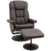 Leather Reclining Chair with Round Wrapped Base, Swivel Recliner Chair with Ottoman for Living Room and Office, Manual Recliner Chair, Brown