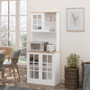 Kitchen Buffet with Hutch, Storage Pantry with 2 Cabinets with Glass Doors and Adjustable Shelf, 2 Open Shelves and Large Countertop, White