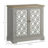 Farmhouse Storage Cabinet, Sideboard Buffet Cabinet with Double Glass Doors and Wood Countertop for Kitchen, Dining Room, Living Room, Grey