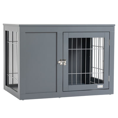 Furniture Style Indoor Dog Crate, End Table Pet Cage Kennel with Double Doors, and Locks, for Small and Medium Dogs, Grey