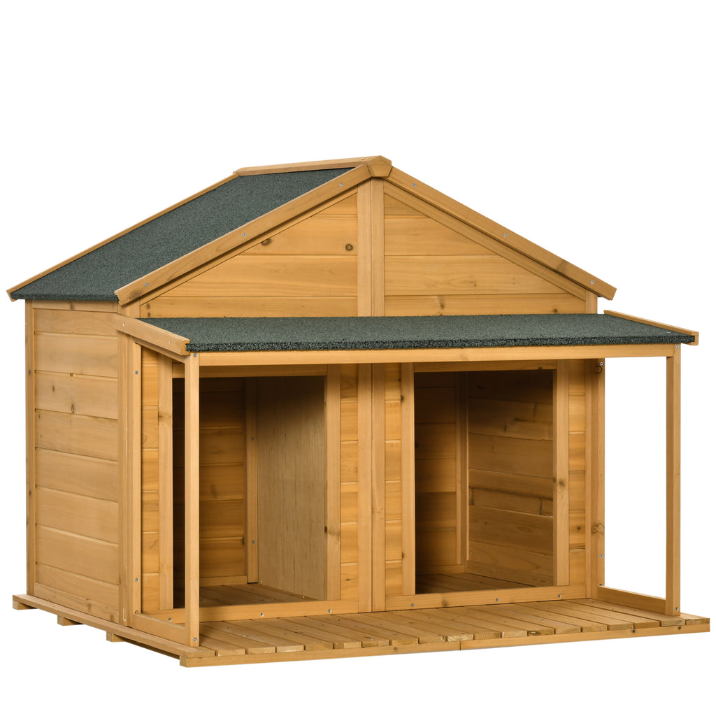 PawHut Wooden Dog House Outdoor for 2 Medium Small Dogs with Porch