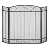 3-Panel Folding Fireplace Screen, Home Steel Fire Spark Guard for Wood Burning with Decorative Vine Pattern, 41.25" x 31.75", Black