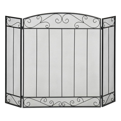3-Panel Folding Fireplace Screen, Home Steel Fire Spark Guard for Wood Burning with Decorative Vine Pattern, 41.25